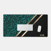 Aquamariner Leopard mit Gold und Schwarz - Monogra Schreibtischunterlage (Tastatur & Maus)