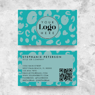 Aquamariner Leopard Print Custom Company Logo QR-C Visitenkarte
