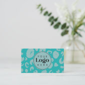 Aquamariner Leopard Print Custom Company Logo QR-C Visitenkarte (Stehend Vorderseite)
