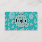Aquamariner Leopard Print Custom Company Logo QR-C Visitenkarte (Vorderseite)