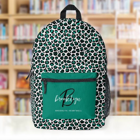 Aquamariner Leopard Print Monogram Name Back to Sc Bedruckter Rucksack