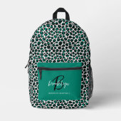 Aquamariner Leopard Print Monogram Name Back to Sc Bedruckter Rucksack (Vorderseite)