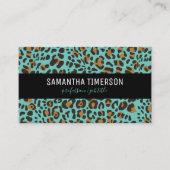 Aquamariner Leopard-Tierdruck Moderne Beruflich Visitenkarte (Vorderseite)