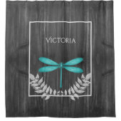 Aquamariner Libelle Rustikaler Personalisierter Du Duschvorhang (Vorderseite)