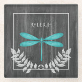 Aquamariner Libellenfliege Rustikaler Untersetzer  (Vorderseite)