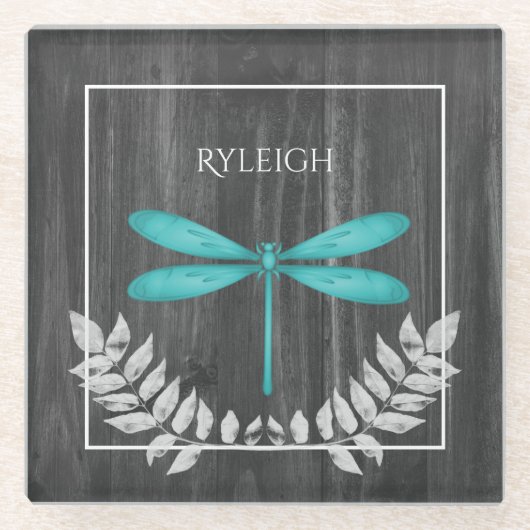 Aquamariner Libellenfliege Rustikaler Untersetzer  (Vorderseite)