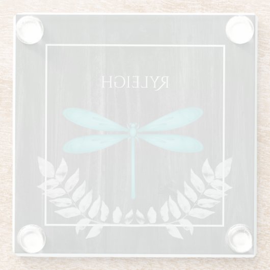 Aquamariner Libellenfliege Rustikaler Untersetzer  (Rückseite)