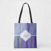 Aquamariner lila blaues Grün-Monogramm-Streifen Tasche (Vorderseite)