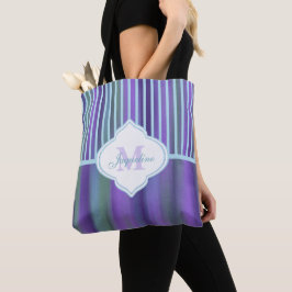 Aquamariner lila blaues Grün-Monogramm-Streifen Tasche
