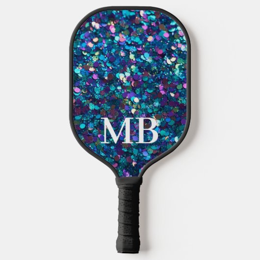 Aquamariner Lila Glitzer Sparkle Glam Monogram Pickleball Schläger (Rückseite)