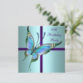 Aquamariner Lila Schmetterling Elegant 40. Geburts Einladung (Stehend Vorderseite)