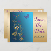 Aquamariner Lila Schmetterling Save the Date Postk Ankündigungspostkarte (Vorne/Hinten)