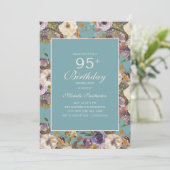 Aquamariner Lila Senf Elfenbeinblume 95. Geburtsta Einladung (Stehend Vorderseite)
