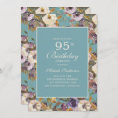 Aquamariner Lila Senf Elfenbeinblume 95. Geburtsta Einladung (Vorne/Hinten)