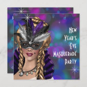 Aquamariner Lila Silvester Masquerade Party Einladung (Vorne/Hinten)