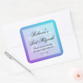 Aquamariner Lila Star von David Bat Mitzvah Gefall Quadratischer Aufkleber (Umschlag)