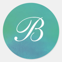 Aquamariner Limoner Blue Watercolor Monogram Aufkl Runder Aufkleber