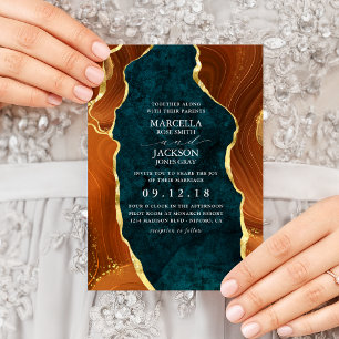 Aquamariner Marmor, Burnt Orange & Gold Agate Einladung