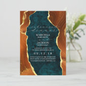 Aquamariner Marmor, Burnt Orange & Gold Agate Prob Einladung (Stehend Vorderseite)