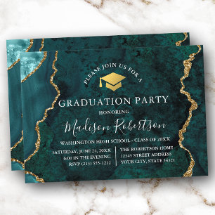 Aquamariner Marmor Gold Cap Grad Party Einladung