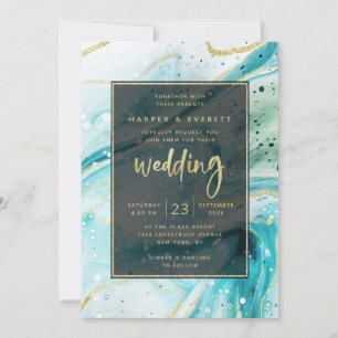 Aquamariner Marmor mit Goldfolie-Hochzeit Einladung