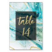 Aquamariner Marmor mit Goldfolie-Hochzeit Tischnummer (Rückseite)