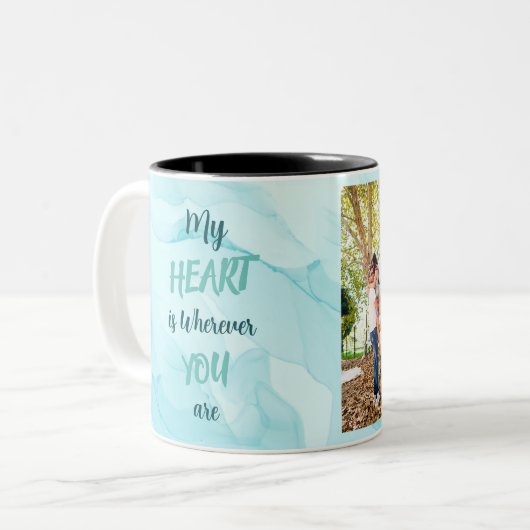 Aquamariner Marmor personalisiert zwei Foto Zweifarbige Tasse (Vorderseite Links)