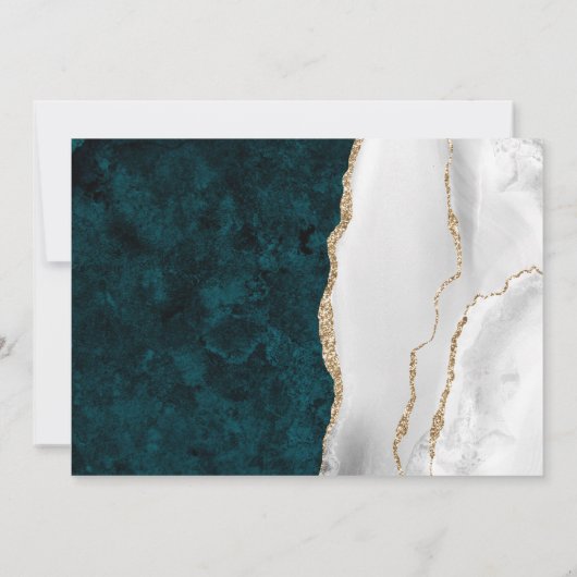 Aquamariner Marmor, Weißer und Goldene Agate Hochz Einladung (Rückseite)