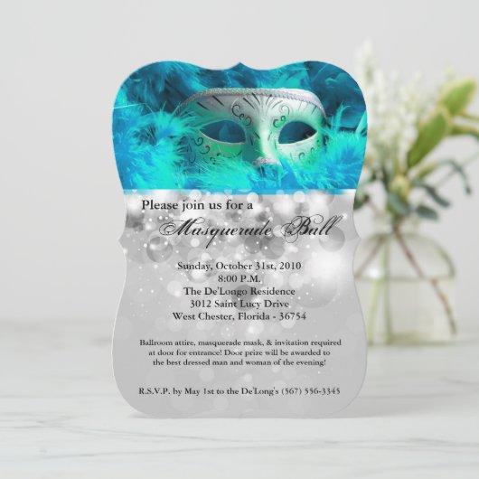 Aquamariner Maskenball-Maskenkostüm Halloween-Teil Einladung (Stehend Vorderseite)
