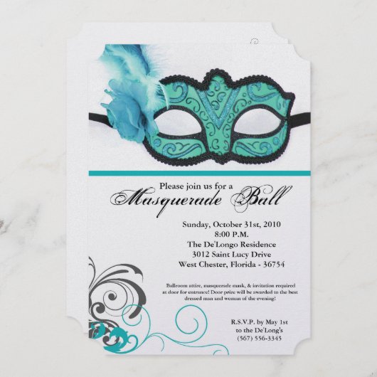 Aquamariner Maskenball-Maskenkostüm Halloween-Teil Einladung (Vorne/Hinten)