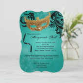 Aquamariner Maskenball-Maskenkostüm Halloween-Teil Einladung (Stehend Vorderseite)