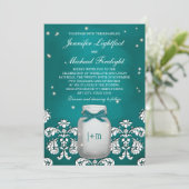 Aquamariner Mason Jar mit Fireflies Hochzeit Einladung (Stehend Vorderseite)