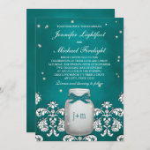 Aquamariner Mason Jar mit Fireflies Hochzeit Einladung (Vorne/Hinten)