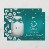 Aquamariner Mason Jar mit Firefreflies Tischnummer (Vorne/Hinten)