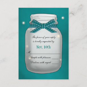 Aquamariner Mason Jar mit RSVP-Fireflies-Karte RSVP Karte