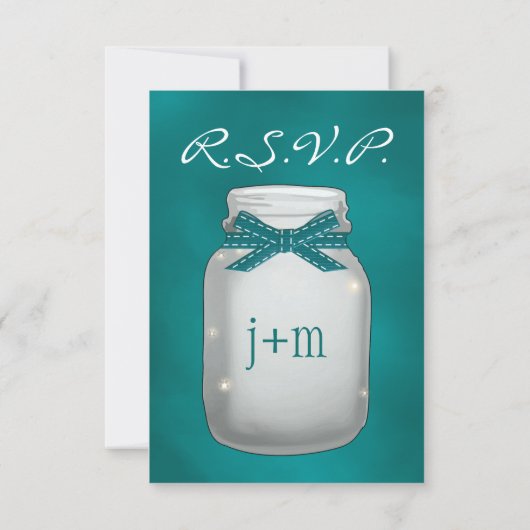 Aquamariner Mason Jar mit RSVP-Fireflies-Karte RSVP Karte (Rückseite)