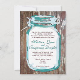 Aquamariner Mason Jar Rustic Barnholz Hochzeit Ein Einladung