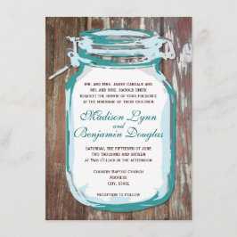 Aquamariner Mason Jar Rustic Barnholz Hochzeit Ein Einladung