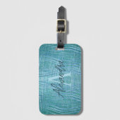 Aquamariner metallischer Glitzer Moderner Glam Lux Gepäckanhänger (Vorderseite Vertikal)