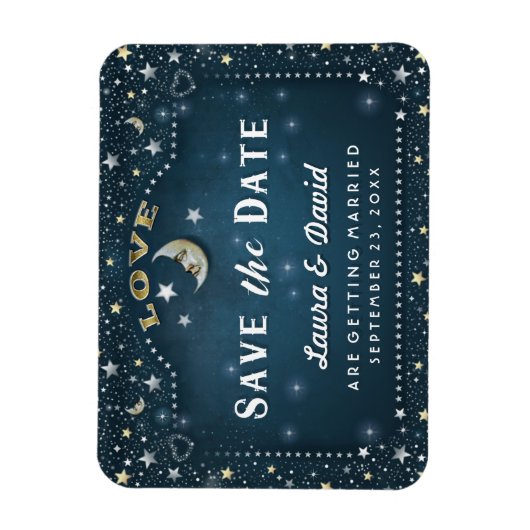 Aquamariner Mond und Sterne speichern das Datumsfe Magnet (Vertikal)