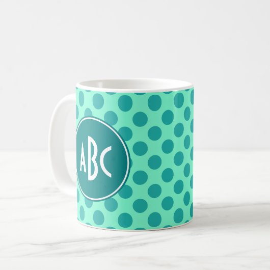 Aquamariner Monogram Green Polka Dot Kaffeetasse (Vorderseite Links)