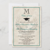 Aquamariner Monogramm Wreath Classic Uni-Abschluss Einladung (Vorderseite)