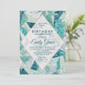 Aquamariner Mosaikmarmor Geburtstagsparty Einladun Einladung (Stehend Vorderseite)