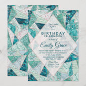 Aquamariner Mosaikmarmor Geburtstagsparty Einladun Einladung (Vorne/Hinten)