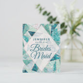 Aquamariner Mosaikmarmor wird meine Bridesmaid sei Einladung (Stehend Vorderseite)