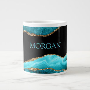 Aquamariner Name auf Black, Gold & Aquamarin Agate Jumbo-Tasse