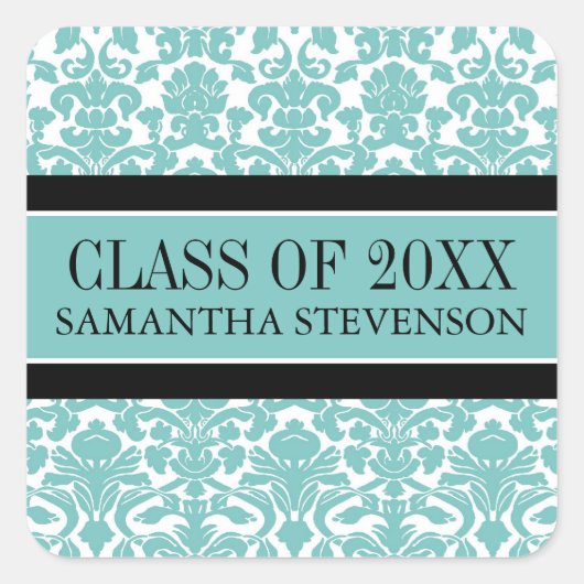 Aquamariner Name des Abschlusses "Damaskus" Quadratischer Aufkleber (Vorderseite)