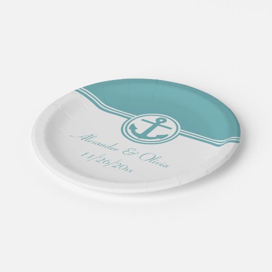 Aquamariner Nautikanker Pappteller (Schrägansicht)