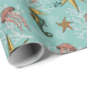 Aquamariner Nautikstern - Benutzerdefinierter Text Geschenkpapier (Rolleneckpunkt)