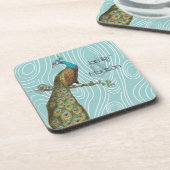 Aquamariner Niedlicher Pfau auf Aqua oder beliebig Untersetzer (Linke Seite)